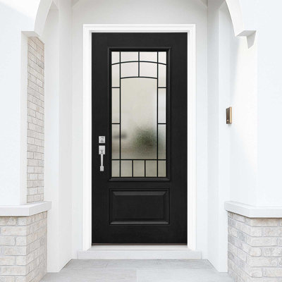 Porte d'entrée en fibre de verre noire KHSHOW