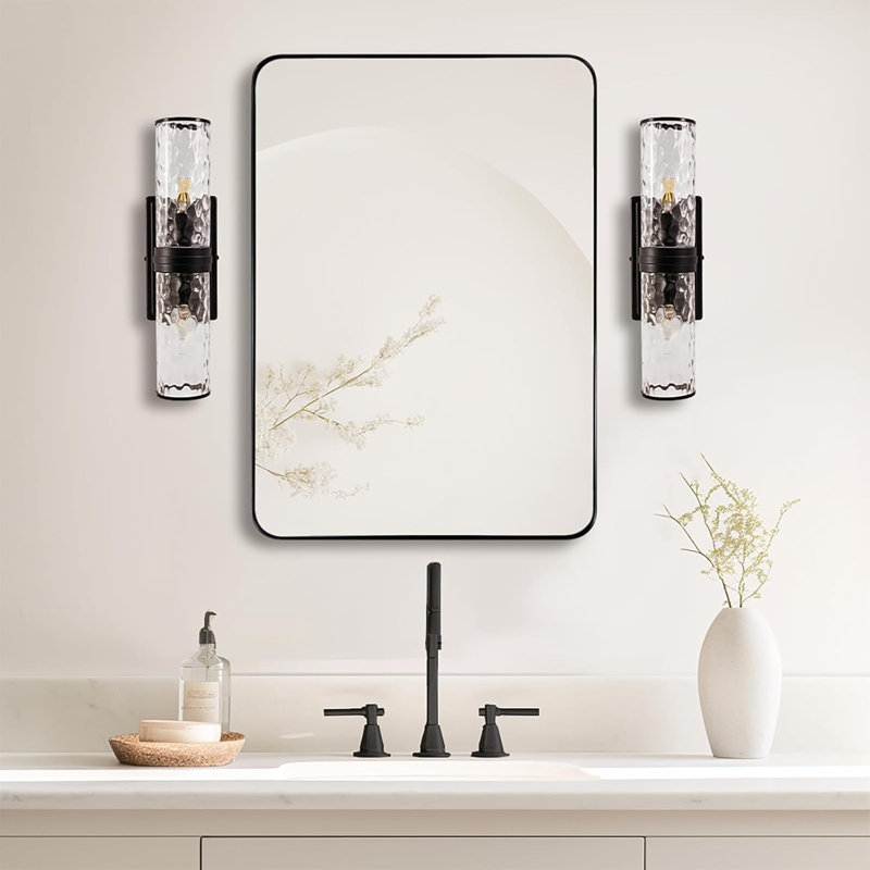 Miroir de salle de bain Inse Cadre en acier inoxydable, Noir mat, 28 po x 20 po