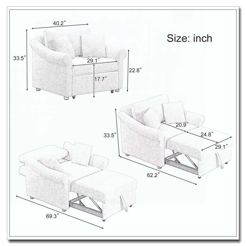 Fauteuil convertible en chenille avec dossier réglable, Beige