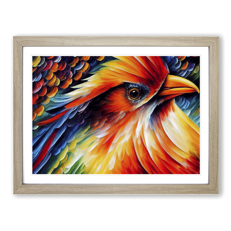 Cardinal Bird Vol.3 Abstract - Single Picture Frame Print, 34cm H x 46cm W x 2cm D, Oak Framed