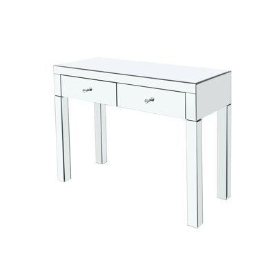 Elegant Mirrored Dressing Table With 2 Drawers For Bedroom, Modern, +glass, Glossy Finish, Freestanding Bedroom Desk And Mirror - Sleek Workspace