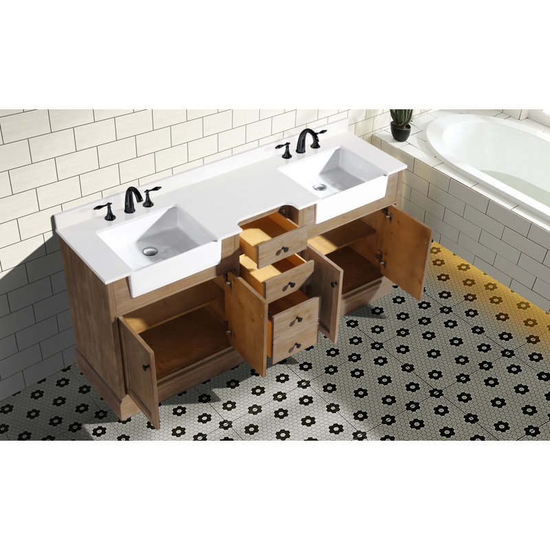 Claire 72'' Double Bathroom Vanity with Top, White Engineered Stone