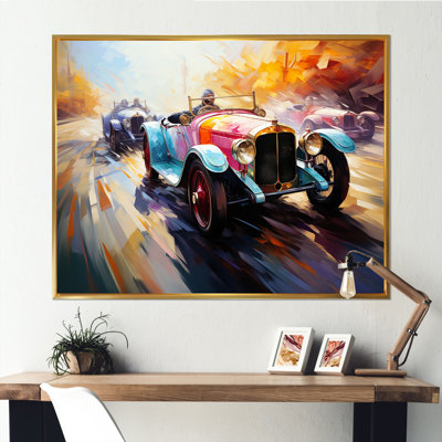 Bleu et jaune, course rétro I - art mural de course