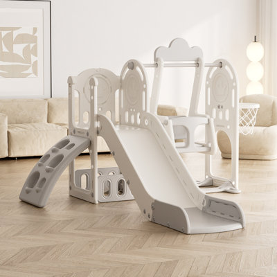 5 in 1 Baby Slide Outdoor Indoor Playground with Climbing , Strong swing, Kids Slide for Toddlers Age 1-4 -  SUMIJ, W509P227264-5-GY