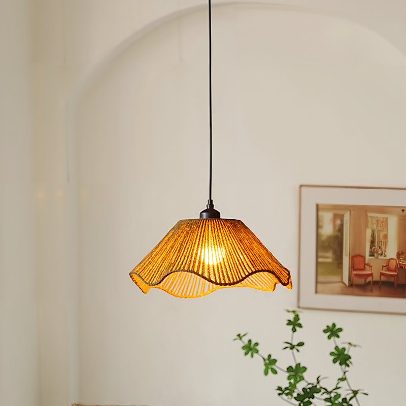 Luminaire suspendu 1 lumière en corde de chanvre, 7.08" H x 15.74" W x 15.74" D