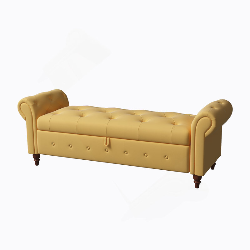 63" Bed Bench Tufted Fabric, Yellow