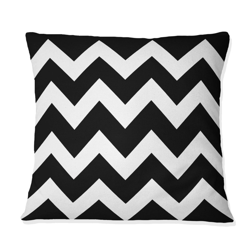 Coussin noir et blanc Midcentury Chevron Print IV - Midcentury, H 16 po x l 16 po