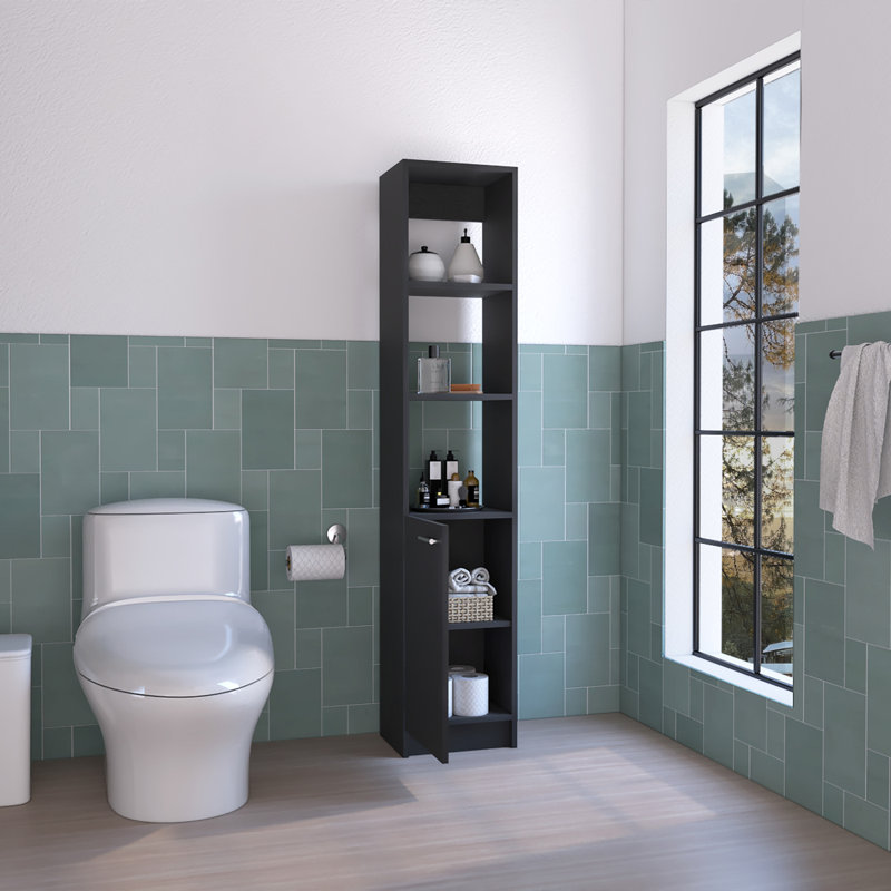 Armoire à linge Malaga, deux tablettes intérieures, trois tablettes extérieures, une porte - noir