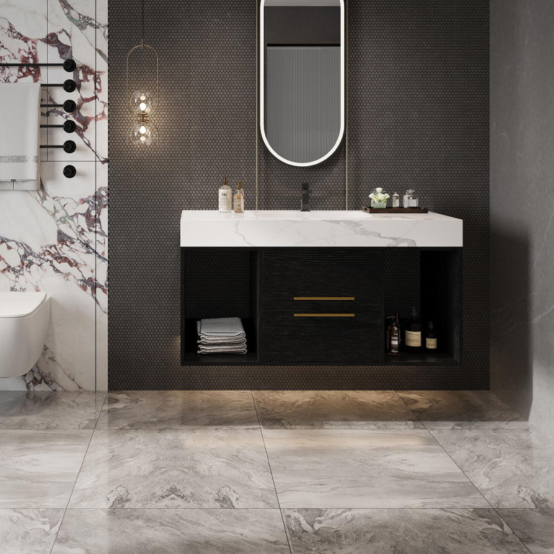 Ensemble de meuble-lavabo simple 39,4 po avec lavabo, Noir