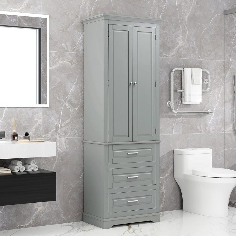Grande armoire de rangement grise à 3 tiroirs pour salle de bain / bureau