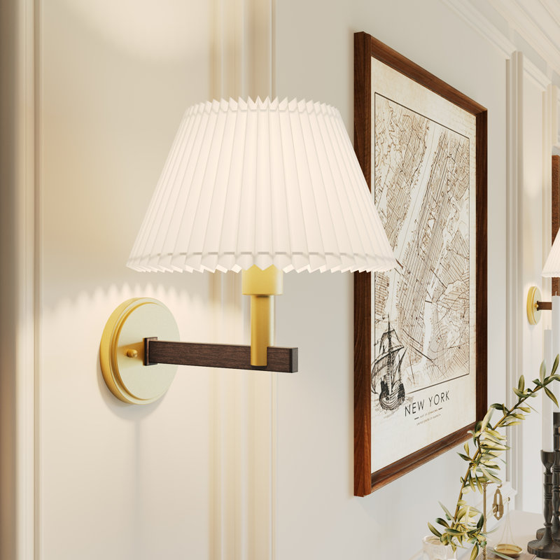 Keondric 1-light Steel and Linen Dimmable Arm Sconce Wall Sconce, Green