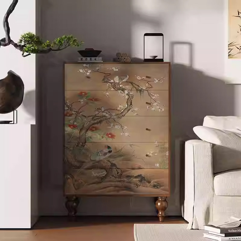 Stylish Five Drawer Storage Cabinet, Walnut