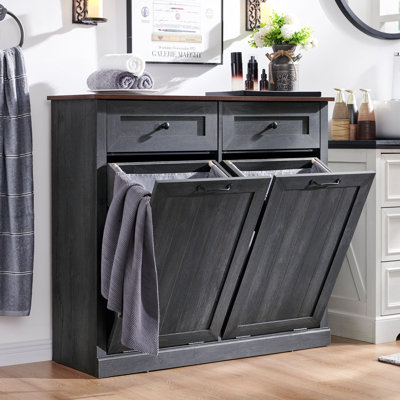Armoire à linge à panier inclinable double Ahart avec panier de rangement pour salle de bain Farmhouse.