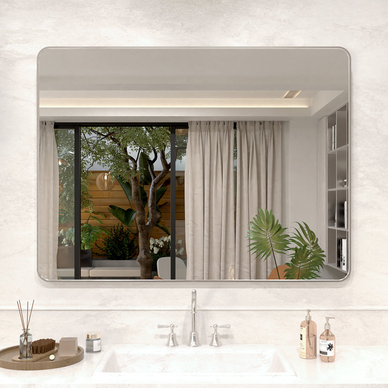 Vista 48 in. W x 36 in. H Rectangular Framed Wall Bathroom Vanity Mirror in Brushed Nickel, 36" x 48", Brushed Nickel
