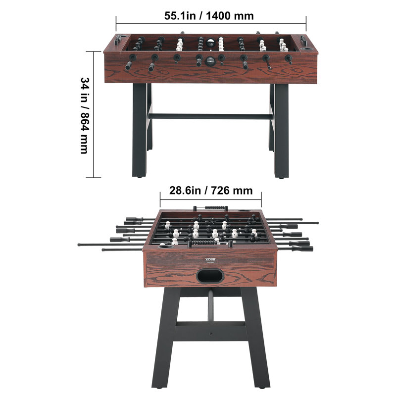 VEVOR 55'' Brown and Black Foosball Table with Telescopic Rods