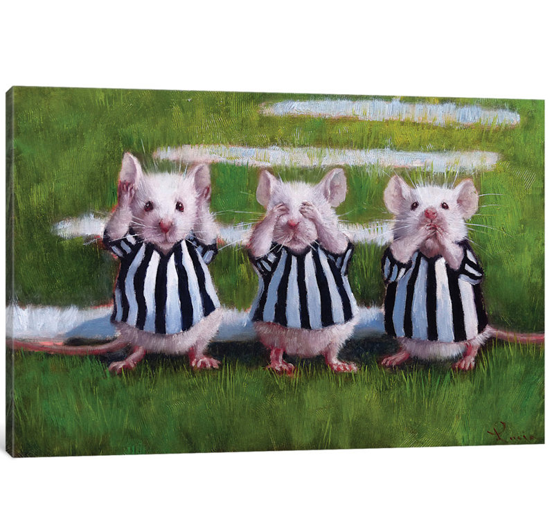 « trois aveugles », peinture sur toile tendue, H 18 po x l 26 po x P 1,5 po