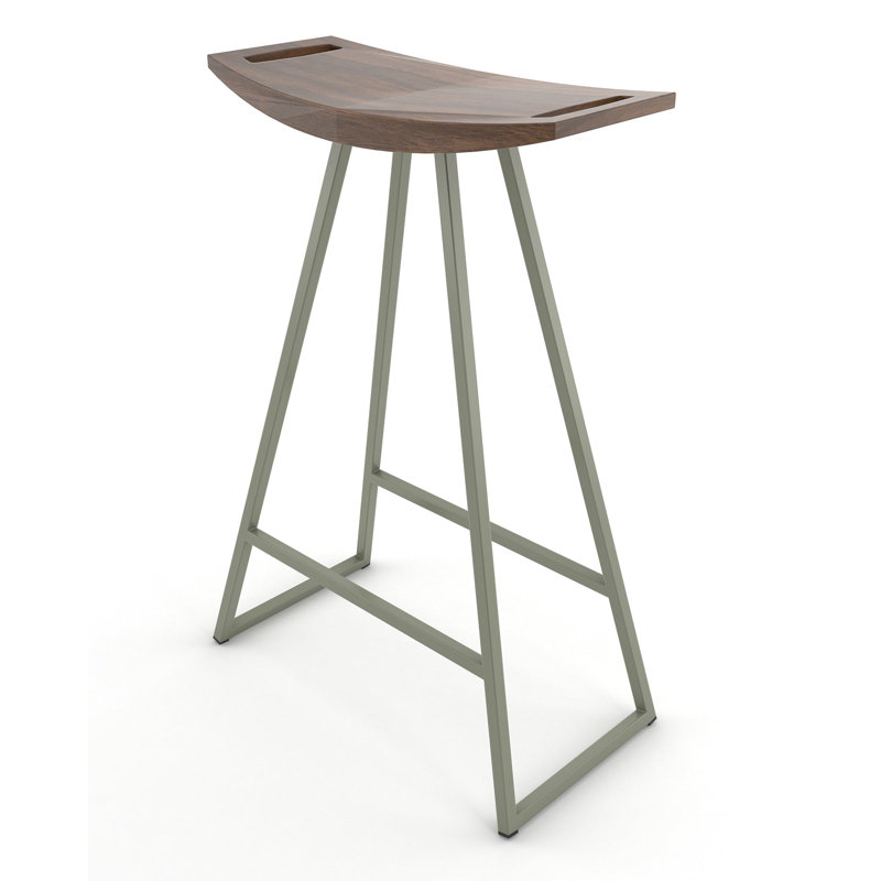 Robert Counter Stool with Metal Frame, Walnut, Counter Stool (24" Seat Height), Prairie Green