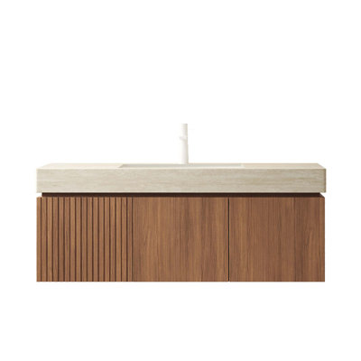 Meuble-lavabo de 48 po avec lavabo, armoire de rangement murale en contreplaqué avec tiroir et 2 portes, comptoir à motif de travertin avec lavabo Roma, pré-assemblé