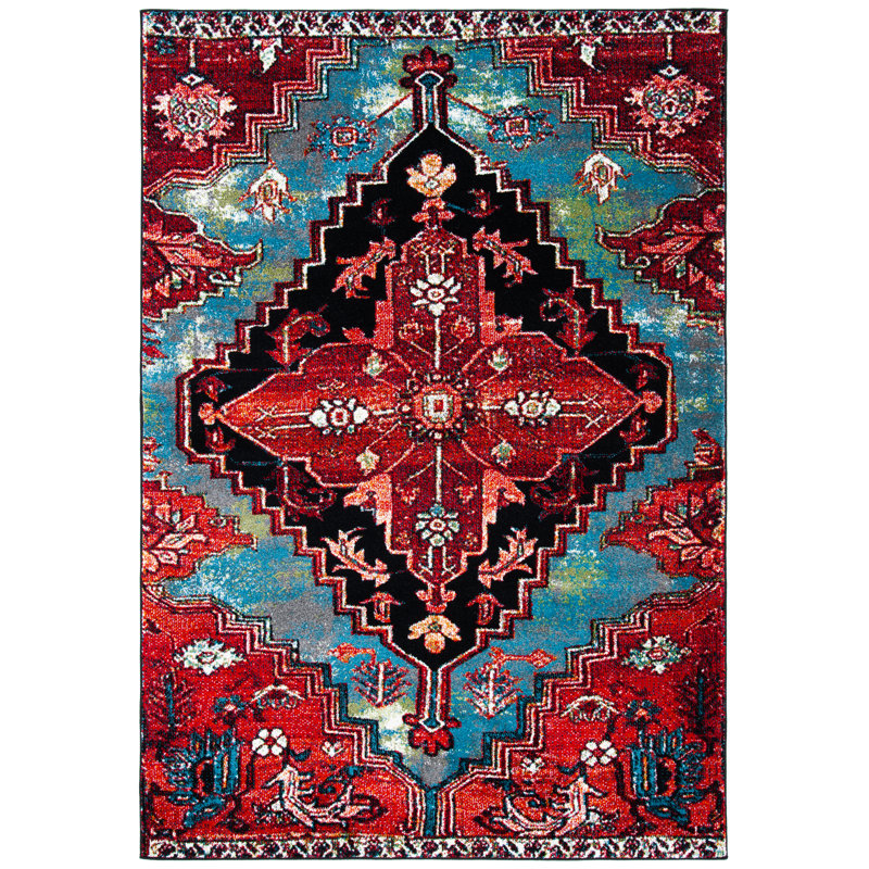 Tapis bleu / rouge Drumnasole Southwestern, Rectangle 9 pi x 12 pi