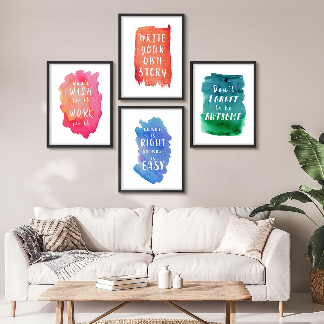 " Inspirational Quote Motivational Typography Modern Artwork Minimalist Wall Art Decor " 4 - Pieces SIGNLEADER Frame 