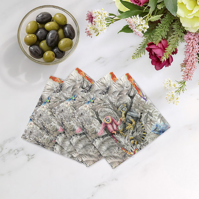 Serviettes de table en satin de coton Arcadia Monkeys