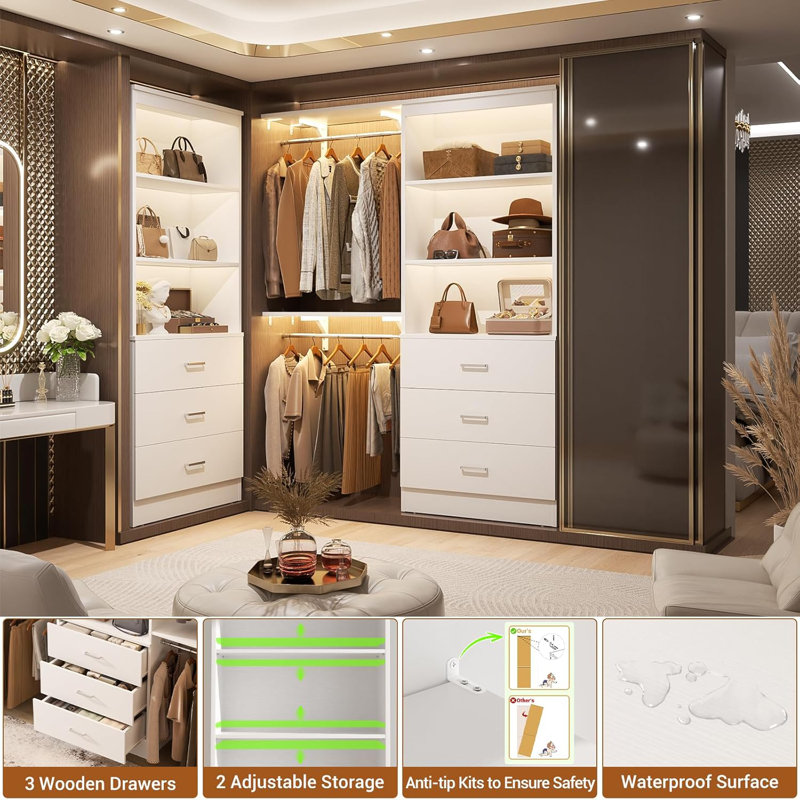 23.6" Closet System with Wooden Drawers, White