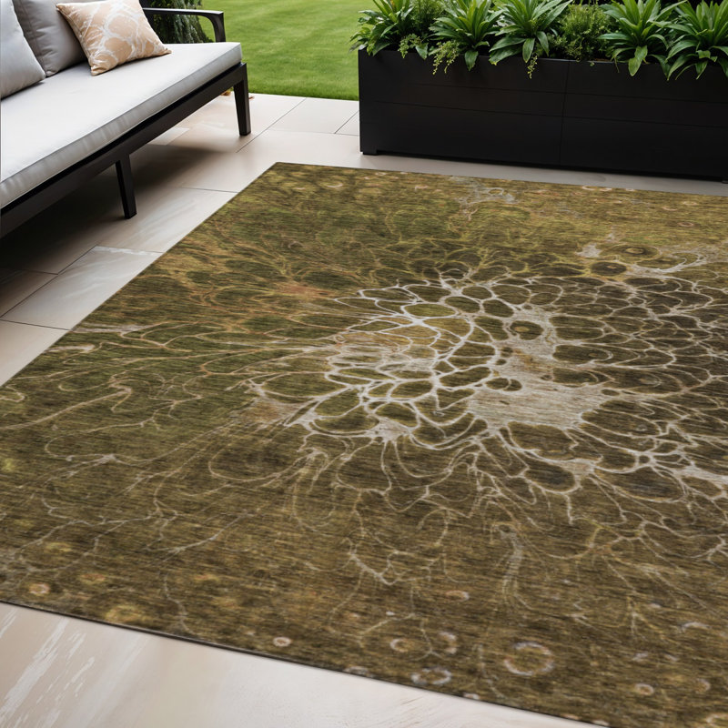 Tapis d'extérieur lavable abstrait 5 pi x 8 pi chocolat et gris