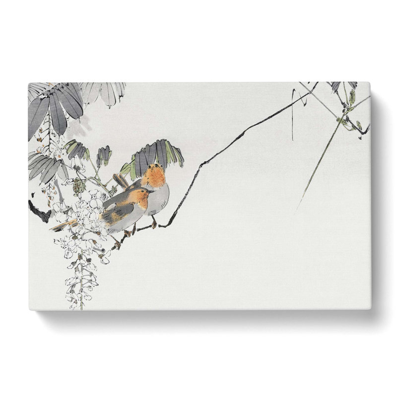 Two Sparrows by Watanabe Seitei - Wrapped Canvas Painting, 40cm H x 60cm W x 3cm D