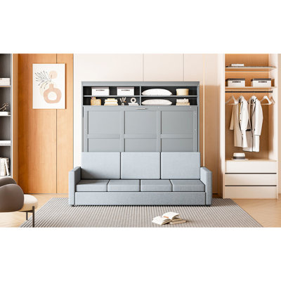 Grand lit avec lit douillet gris - Profitez du confort élégant
