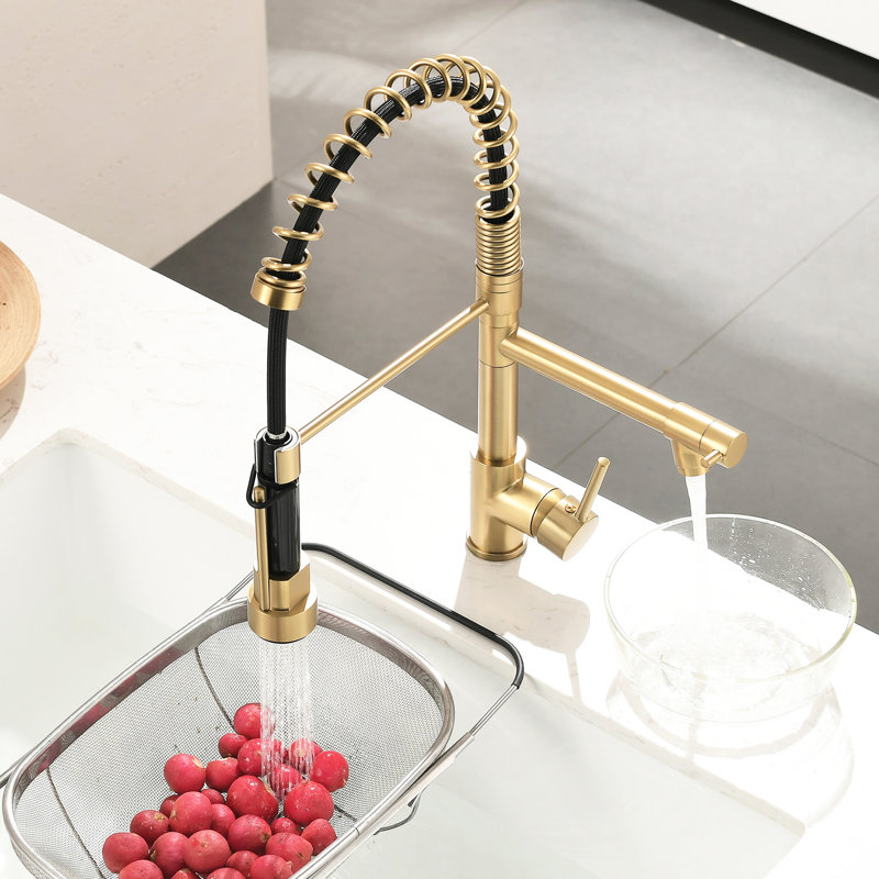 Robinet d'évier de cuisine soulageant avec douchette extractible - double utilisation, remplisseur en céramique, jet dynamique et jet de luminosité moderne, nuance contemporaine