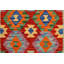 Tapis rouge / orange / bleu en laine tissé à plat à motif rectangulaire 3 pi 8 po x 4 pi 8 po Saulters