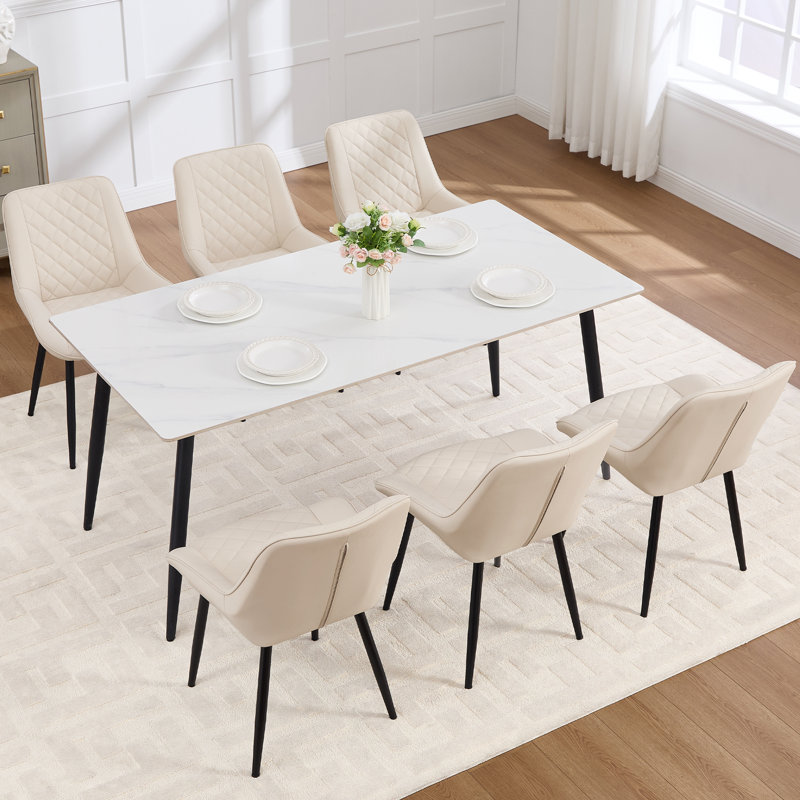 Faux Leather Upholstered Metal Dining Chair, 6, Beige