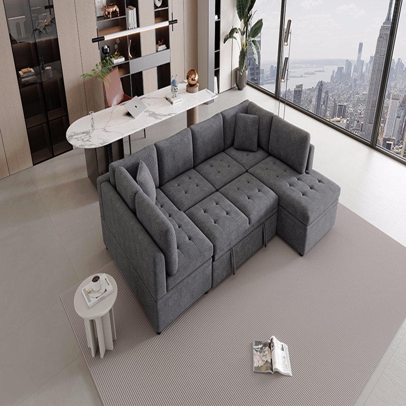 Basic Sectional Sofa, 117.3" Oversized  Sofa U- Shaped Sofa Couch Pull-Out Sofa Bed With Two Throw Throw Pillows