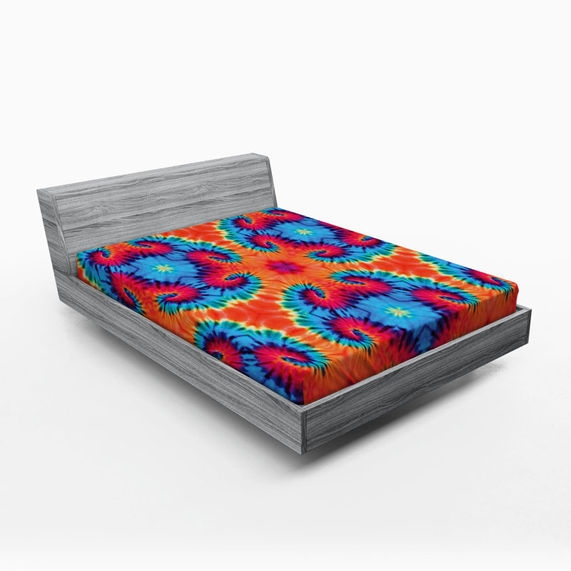 Microfiber Abstract Fitted Sheet, Full Fitted Sheet, Orange/Blue Abstract 1