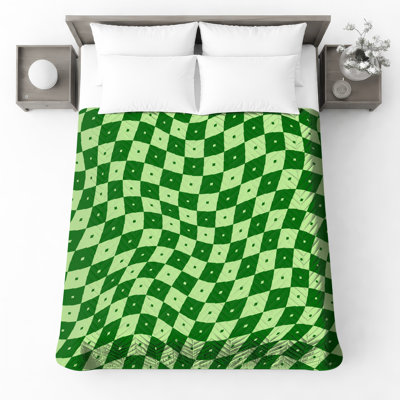 Couvre-lit matelassé vert à carreaux ondulé toutes tailles