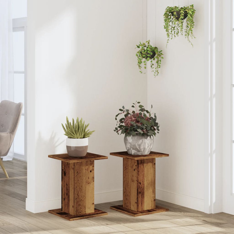 Haig Plant Stand - Set of 2, 30 x 30 x 95 cm (L x W x H), Old Wood