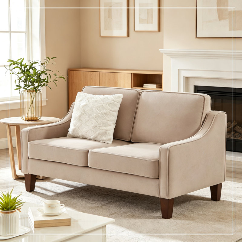 Causeuse en velours avec pieds en bois, Taupe