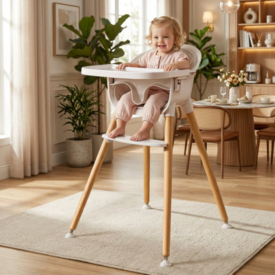 4-in-1 Convertible High Chair with Adjustable Tray, 5-Point Safety Harness and Non-Slip Rubber Pads