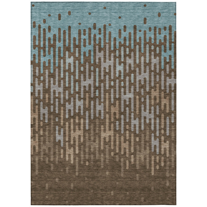Machine Washable Indoor/Outdoor Chantille ACN2567 Abstract Rug, 3' x 5', Chocolate