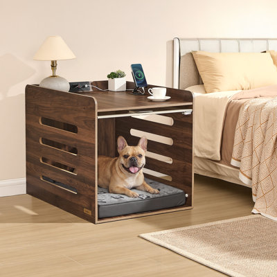 Dog Crate Furniture With Charging Station, Flip-up Hidden Acrylic Door