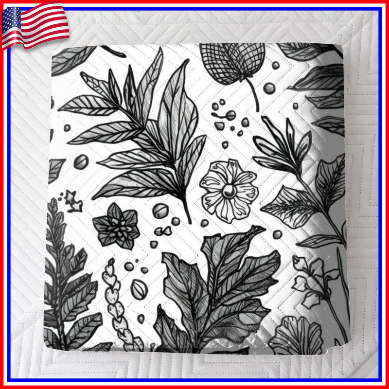 Couvre-lit matelassé noir et blanc Botanical Illustration, Lit simple