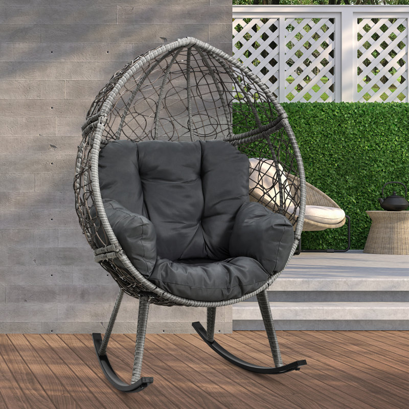 Chaise berçante d'extérieur en osier Malakai, Noir, Black