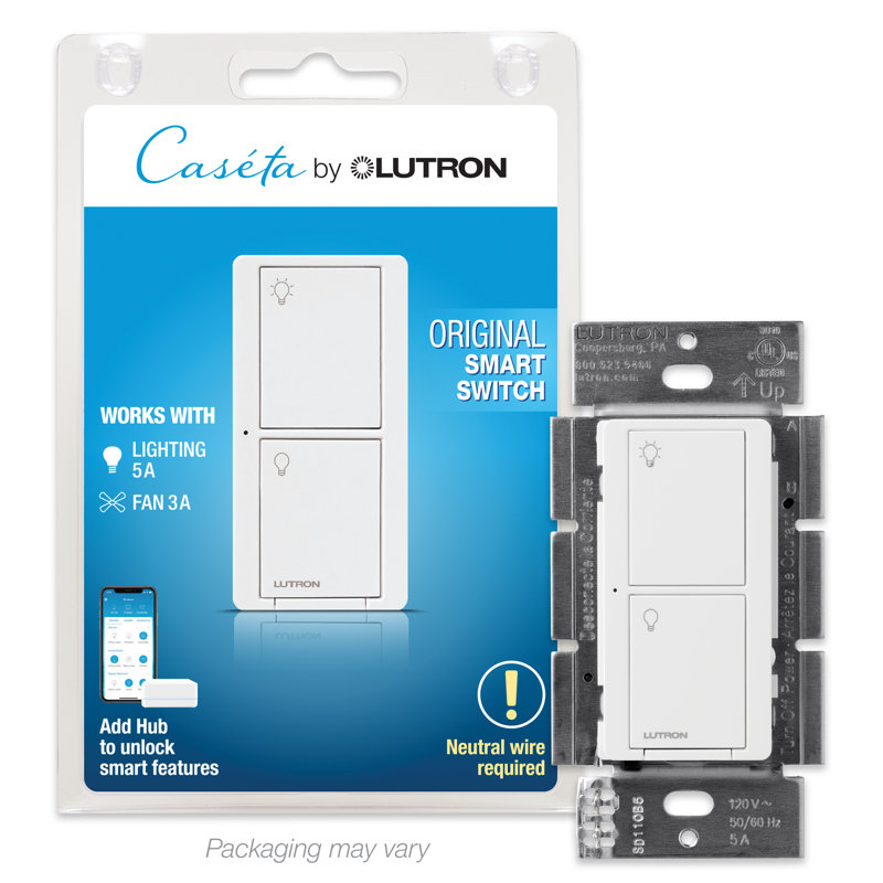 Caseta Smart Lighting 5-amp Single-pole/3-way Smart Tap Master Light Switch, White