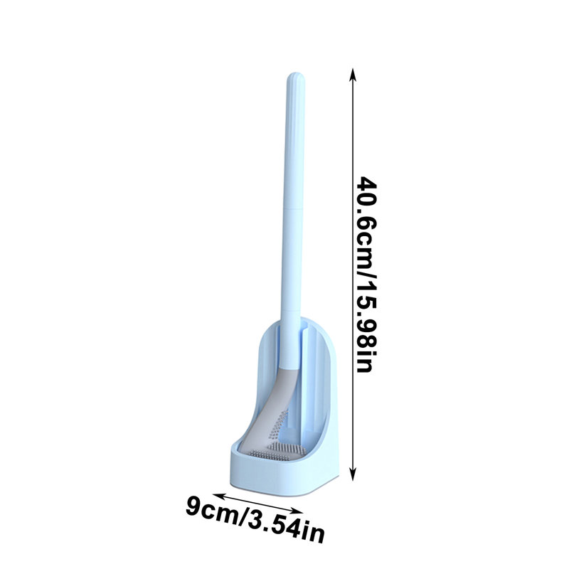 Brosse de toilette à poignée longue détachable avec base en caoutchouc souple sans coins de toilette, Bleu