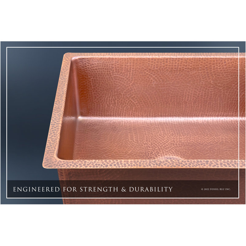 Fossil Blu Luxury 24" 12-Gauge Hammered Copper Undermount/Drop-In Sink, Medium Patina, Incl Accs