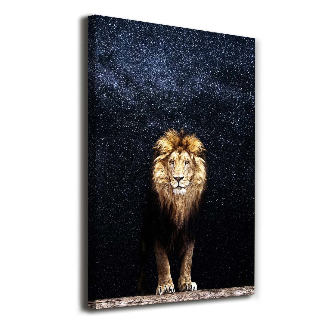 Ein Löwe auf dem Hintergrund der Sterne - Leinwanddrucke auf Wrapped Canvas