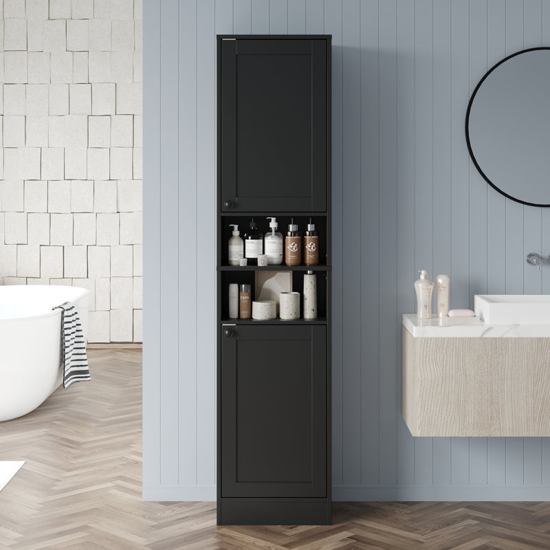Armoire de salle de bain 67 po avec 2 portes, armoire de plancher autoportante étroite, unité de rangement mince avec tablettes réglables pour la salle de bain, le salon, le vestibule, la cuisine, noir
