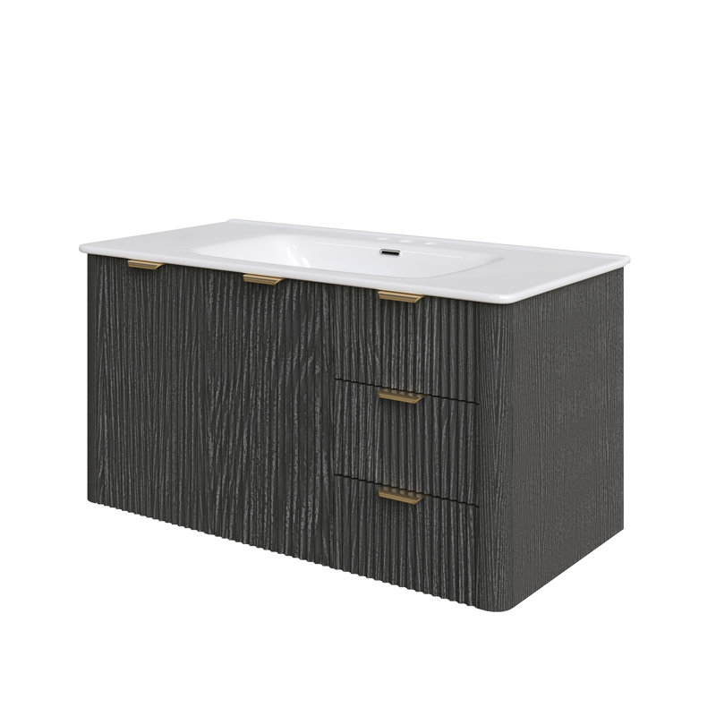 Ensemble de meuble-lavabo moderne avec lavabo Mid-Century, 36", Noir