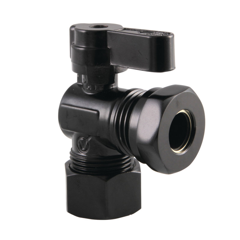 Kingston Brass 5/8-Inch OD Comp x 1/2 or 7/16-Inch Slip Joint Quarter-Turn Angle Stop Valve, Matte Black