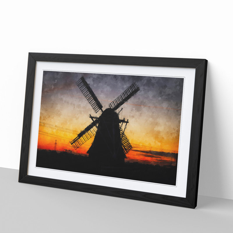 Windmill at Sunset Vol.1 - Picture Frame Painting, 36cm H x 48cm W x 2cm D, Black Framed